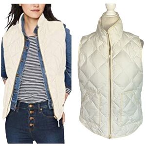 J. Crew Ivory Off White Quilted Down Puffer Vest Jacket - M